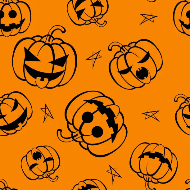 Vector illustration of Vector. Seamless repeating pattern of cartoon pumpkin. Thanksgiving, Halloween concept. Seasonal print for textiles, holiday background, gift wrapping, invitations. Autumn concept, plant compositions.