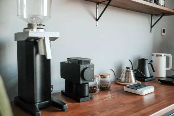 istock Modern Filter Coffee Brewing Equipment Standing On Wooden Counter In Kitchen 1434232553