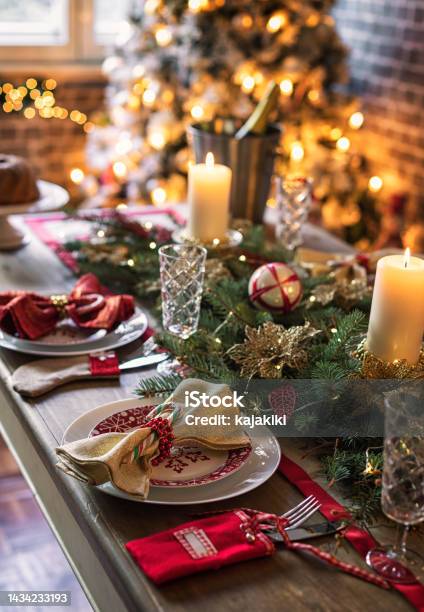 Elegant Christmas Dining Table Stock Photo - Download Image Now - Christmas, Table, Dining Table