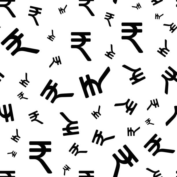 Indian rupee symbol vector pattern seamless background. Black white monochrome backdrop with tossed currency icons. Finance repeat. Graphic resource. All over print for money,business, economy Indian rupee symbol vector pattern seamless background. Black white monochrome backdrop with tossed currency icons. Finance repeat. Graphic resource. All over print for money,business, economy. rupee symbol stock illustrations