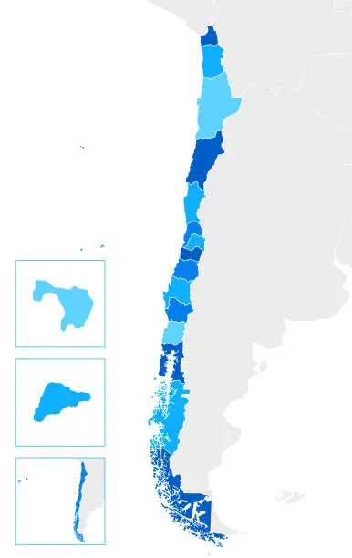 Vector illustration of Chile High detailed Blue map with Regions