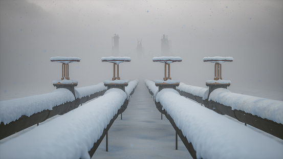 Natural gas pipeline in snow.