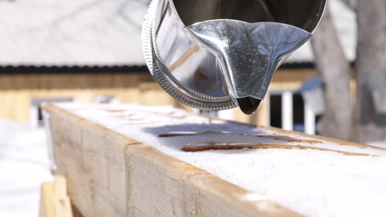 Maple sugar taffy on snow at sugar shack