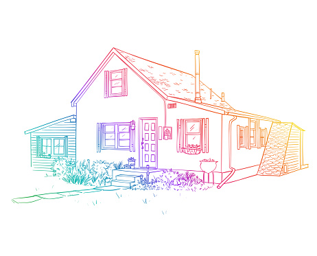 Hand drawn illustration of a heritage house, for rental or for sale.  Housing market and real estate imagery