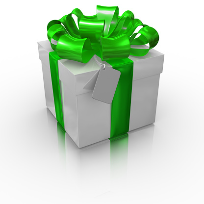 3D: gift box with green ribbon