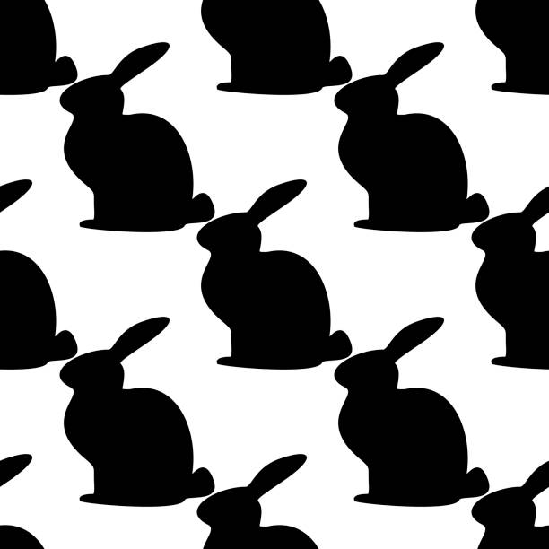 토끼 원활한 패턴 흰색 배경에 검은 토끼 배경 화면 섬유 0명에 대한 스톡 벡터 아트 및 기타 이미지 - 0명, 만화, 배경-주제 -  Istock