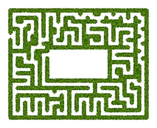 Vector illustration of Abstract green hedge maze with empty space in the center on a white background