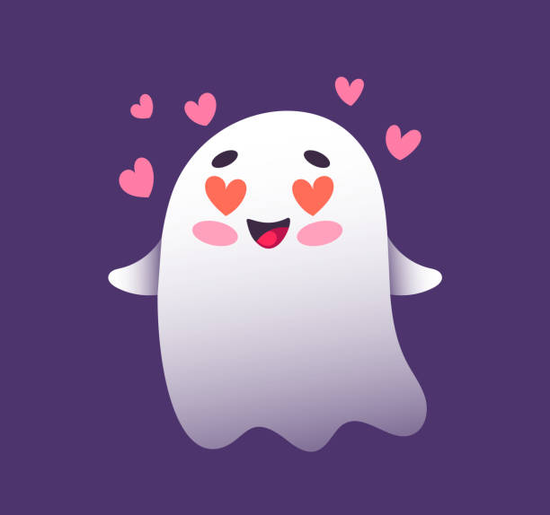 Cute Lovely Ghost Cartoon Halloween Character Funny Spook Creature Loving  Emotions Spooky Spirit Smile With Hearts Stock Illustration - Download  Image Now - iStock