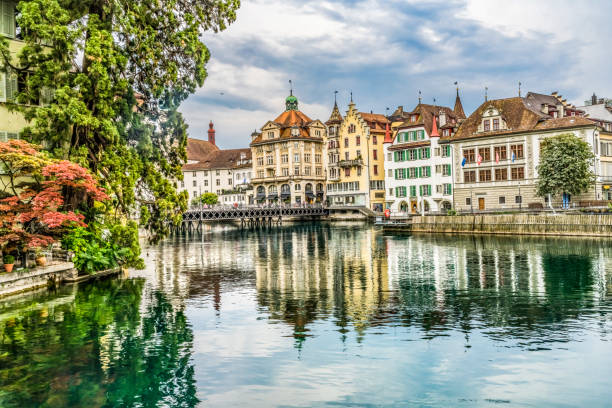 istock Bridge Inner Harbor Buildings Reflection Abstract Lucerne Switzerland 1434267250