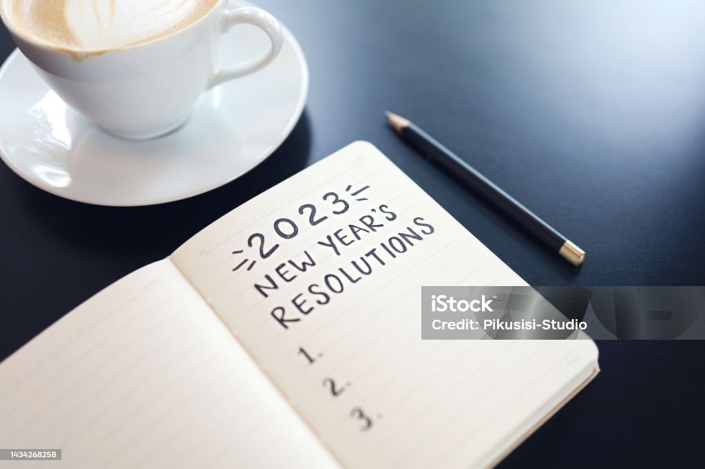 2023 New Year's Resolution Text on Note Pad 2023 new year's resolutions concept New Year Resolution Stock Photo