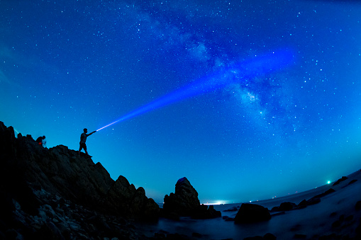 night seaside rocks starry sky