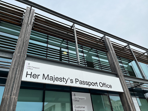 Main entrance to the UK Government Passport applications office in Durham city centre in County Durham in England. People queue to have fast track passport applications approved from this location