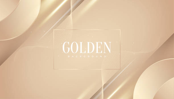istock Luxury Golden Background with Glitter and Light Effect. Elegant Cream Background with Wavy Lines and Paper Cut Style 1434282393