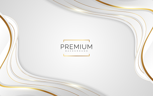Luxury White and Gold Background with Golden Lines and Paper Cut Style. Premium Gray and Gold Background for Award, Nomination, Ceremony, Formal Invitation or Certificate Design
