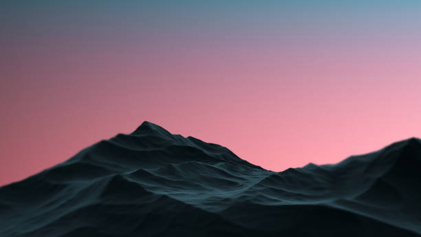istock Mountain in the fog at dawn with red light. Abstract mountain landscape.3D render. 1434288700