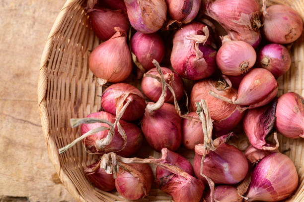 istock Organic red shallot in basket 1434291856