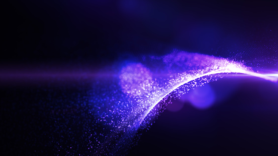 Technology Digital Purple Particles Flowing Defocused Abstract Background 3d Rendering