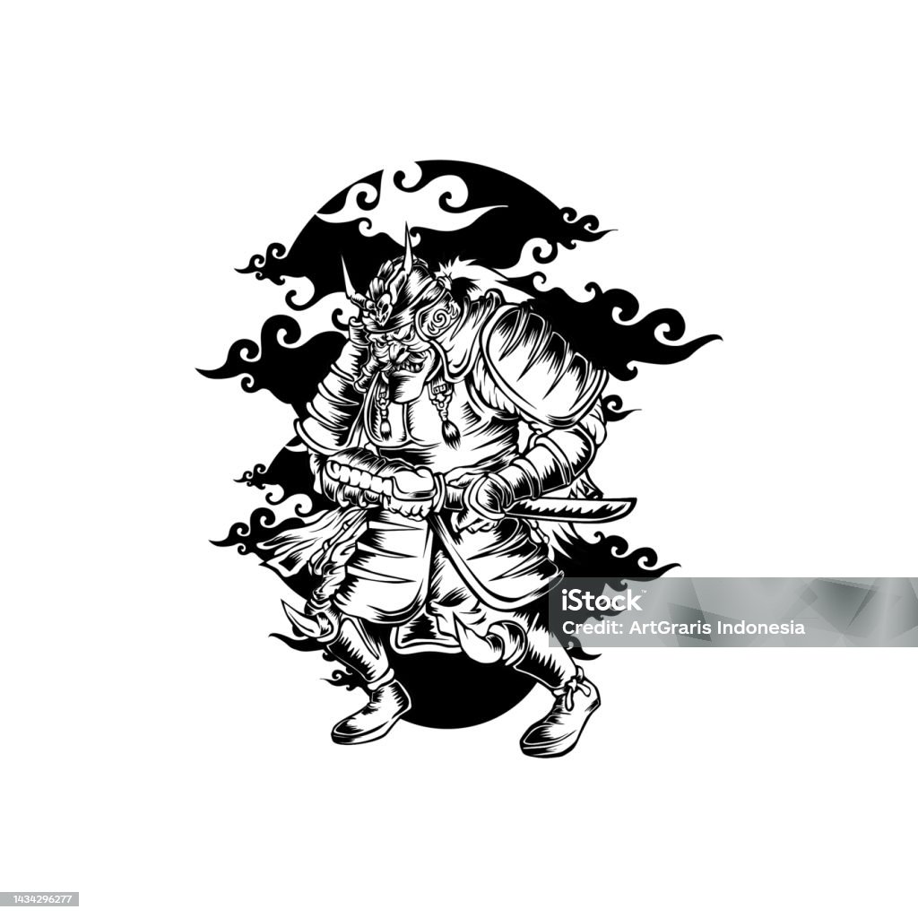 Nhật Bản Samurai Warrior Vintage Minh Họa Hình minh họa Sẵn có ...
