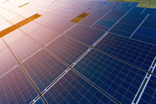 istock Solar Farm with sunset on the background 1434304031