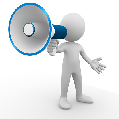 Character using a megaphone to be heard and communicate