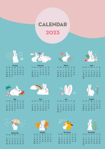 ilustrações de stock, clip art, desenhos animados e ícones de cute seasonal holiday calendar 2023 with rabbit special festival - november calendar pink event