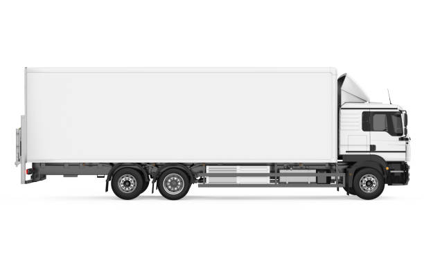 caminhão de entrega isolado - truck white semi truck isolated - fotografias e filmes do acervo