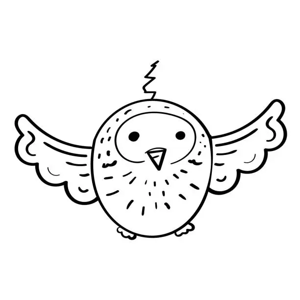 Vector illustration of Flying Owl Vector Doodle Illustration