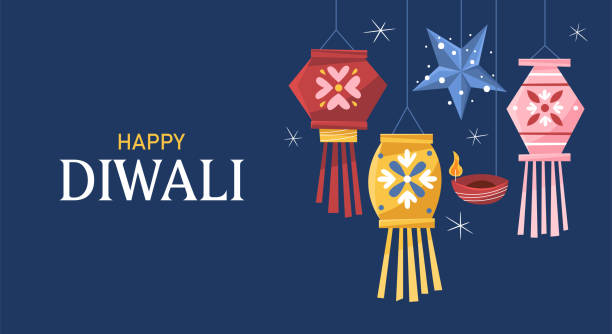 Diwali Hindu festival background with traditional lanterns. Greeting card, banner or poster template design vector art illustration