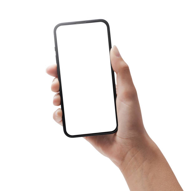 Woman showing a smartphone with blank screen stock photo