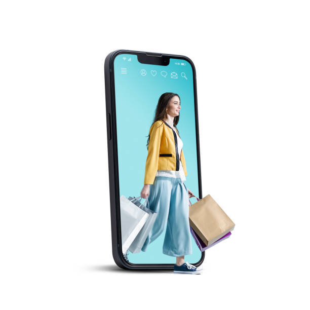 istock Happy woman doing online shopping 1434323714