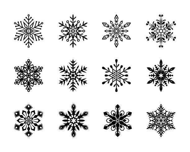 Snowflake icon set, Christmas and New Year vector design elements vector art illustration