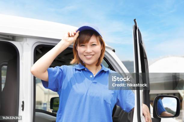 Female Moving And Light Cargo Driver Greetings Cheerfullylogistics Work Image Stock Photo - Download Image Now