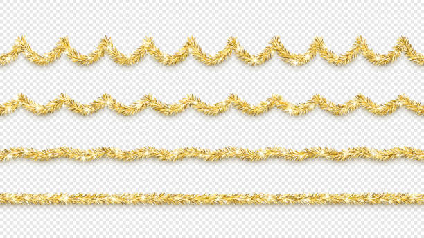 ilustrações de stock, clip art, desenhos animados e ícones de new year and christmas decoration. seamless tinsel garlands. - ouropel