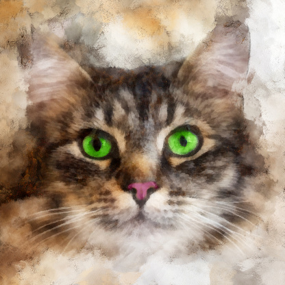 Stylized image of a cat's face on canvas.