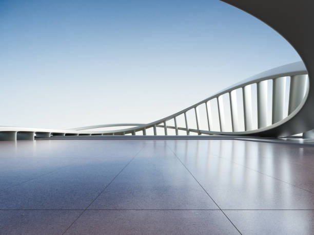 istock 3d render of abstract futuristic architecture with concrete floor. 1434326670