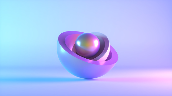 Abstract background with iridescent colorful geometric shapes, 3d render.