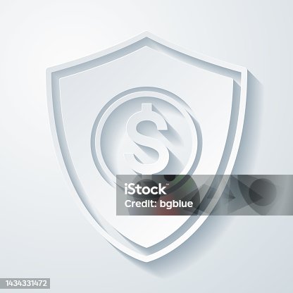 istock Shield with Dollar. Icon with paper cut effect on blank background 1434331472