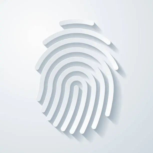 Vector illustration of Fingerprint. Icon with paper cut effect on blank background