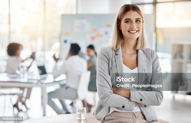 Portrait Of Girl Leader Or Manager At A Team Planning Collaboration And Strategy Business Meeting Woman Empowerment Leadership And Management At A Marketing Office Of A Startup Corporate Company Stock Photo - Download Image Now