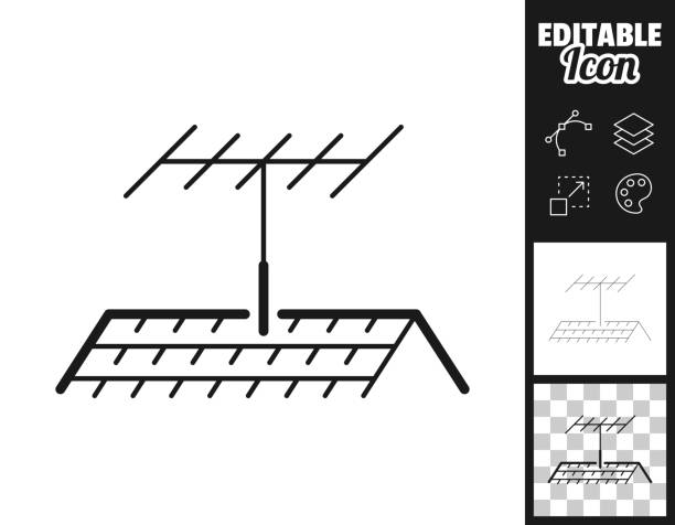 ilustrações de stock, clip art, desenhos animados e ícones de tv antenna on roof. icon for design. easily editable - satellite dish television aerial isolated satellite tv