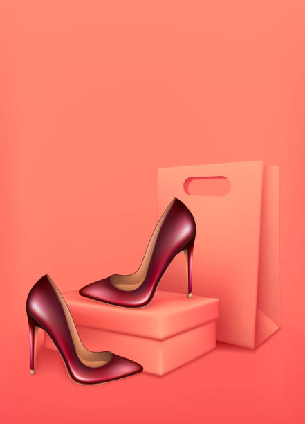 istock Stiletto heels on a pink background. Shoe Shop. Stock vector illustration. 1434335183