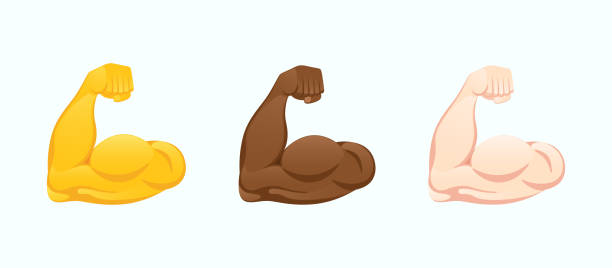 Flexed biceps icons. Strong muscle hands of various skin tones gesture emoji vector illustration. Flexed biceps icons. Strong muscle hands of various skin tones gesture emoji vector illustration. human arm stock illustrations