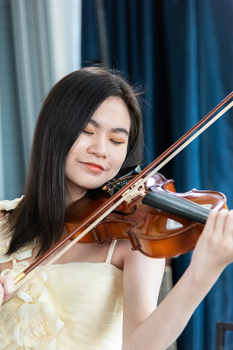 Violinist woman : Portrait of a young female playing the violin.