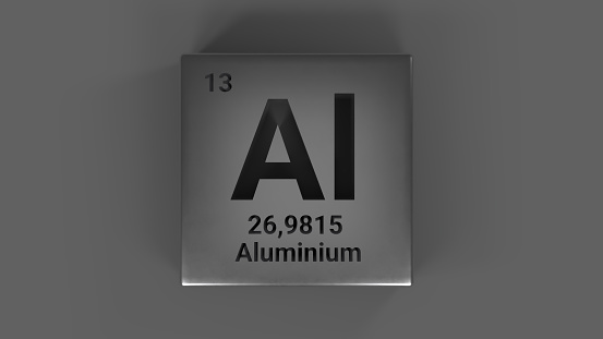 Periodic table element aluminum icon on grey background. 3d rendering