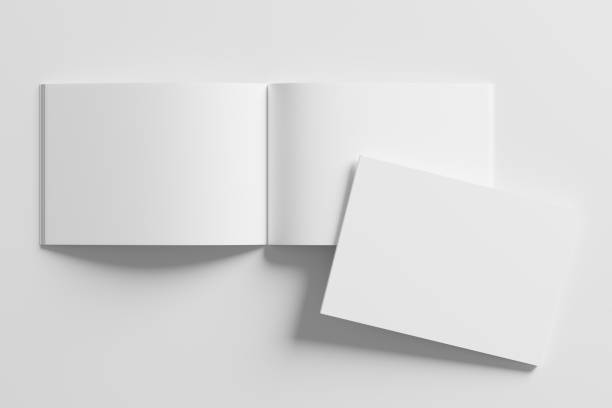 a4 landscape horizontal magazine brochure 3d rendering white blank mockup - horizontal fotografías e imágenes de stock