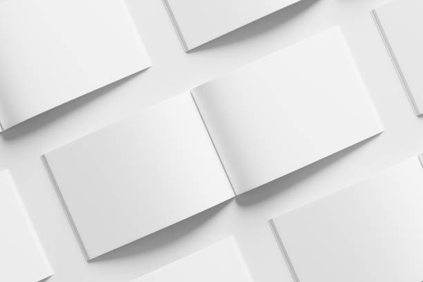 istock A4 Landscape Horizontal Magazine Brochure 3D Rendering White Blank Mockup 1434341166