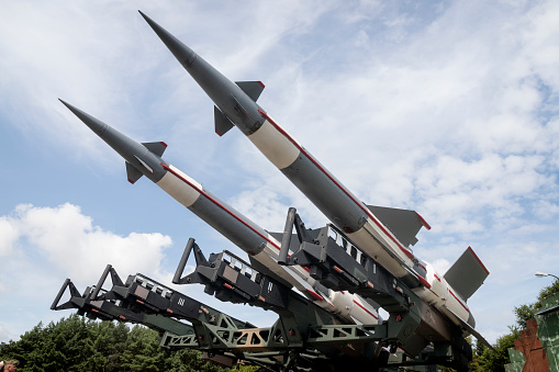 Medium range self-propelled anti-aircraft missiles S-125 Neva in defense readiness ready to launch