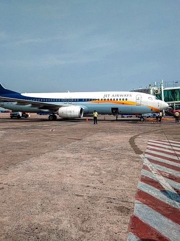 Delhi, India: Jet Airways Flight Airplane on Airport
