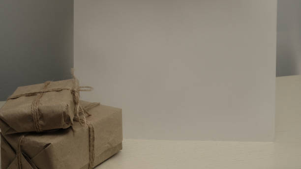 istock Gift boxes and white sheet of paper. Template, mock up. 1434344045