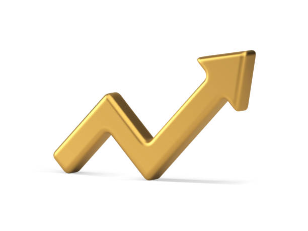 istock Golden angle arrow up point positive dynamic trend profit growth realistic 3d icon vector 1434348666